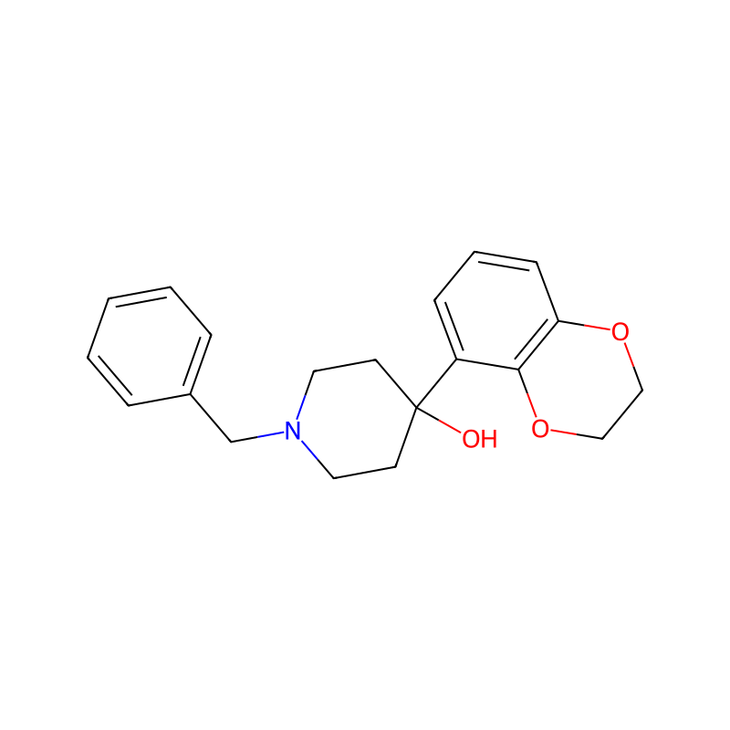 1-Benzyl-4-hydroxy-4-(1,4-benzodioxan-5-yl)piperidine の分子構造式