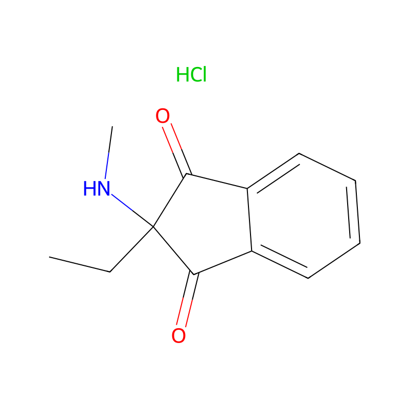 1H-Indene-1,3(2H)-dione, 2-ethyl-2-(methylamino)-, hydrochloride (1:1) 분자 구조식