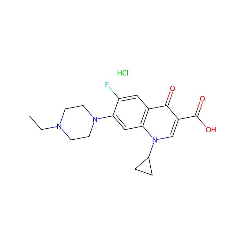 1-Cyclopropyl-7-(4-ethylpiperazin-1-yl)-6-fluoro-4-oxo-1,4-dihydroquinoline-3-carboxylic acid--hydrogen chloride (1/1) molecular structure