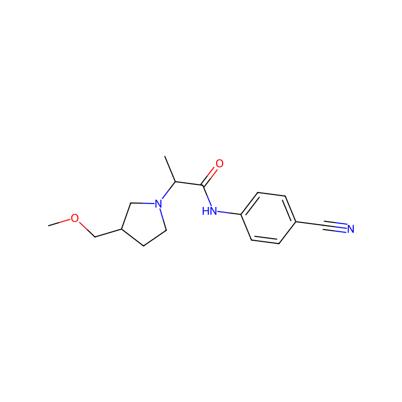 1-Pyrrolidineacetamide, N-(4-cyanophenyl)-3-(methoxymethyl)-α-methyl- の分子構造式