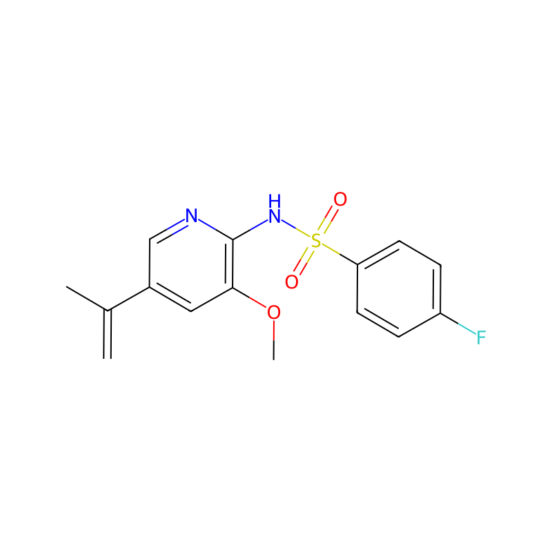 4-fluoro-N-(3-methoxy-5-(prop-1-en-2-yl)pyridin-2-yl)benzenesulfonamide 분자 구조식